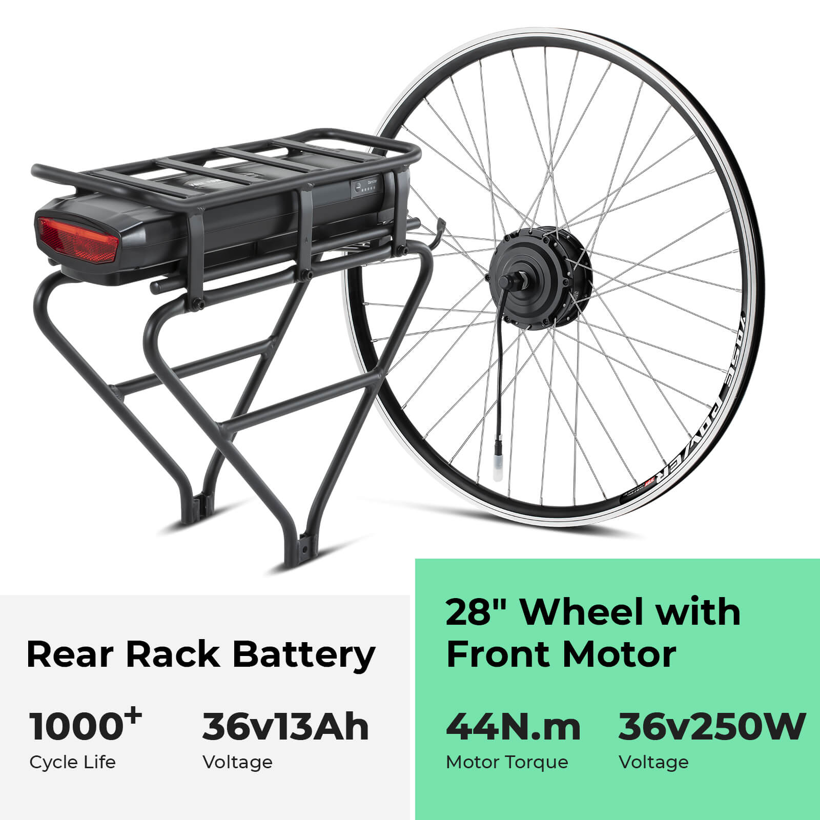 E-Bike ombouwset 36V 250W 28" (700C) Front Motor Kit R1 met 36V 13Ah Achteraccu en Kleurendisplay Geschikt voor