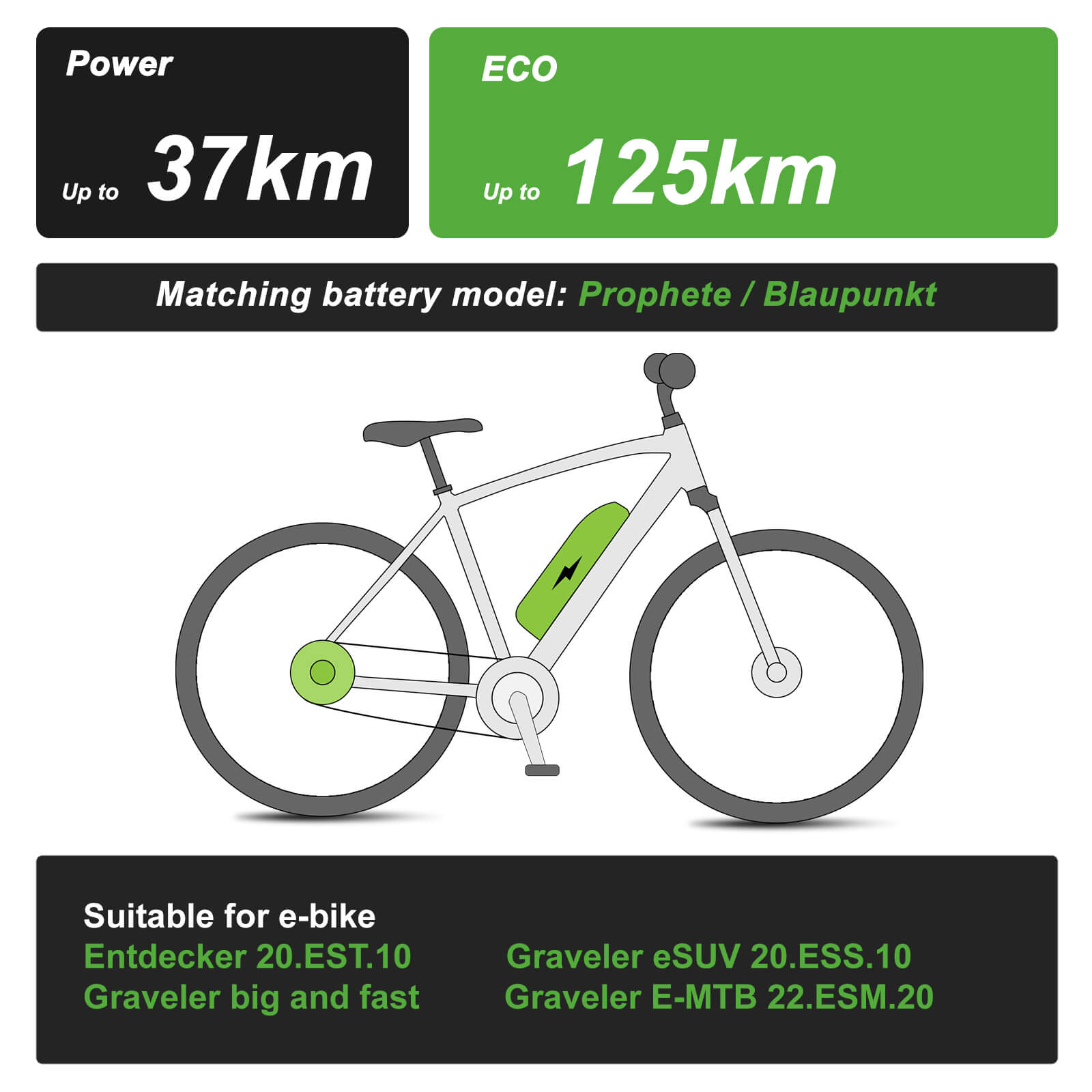 36V 10.4Ah Li-ion Fietsaccu ZZ98 voor BLAUPUNKT ZZ981004 en Prophete Nr. 326