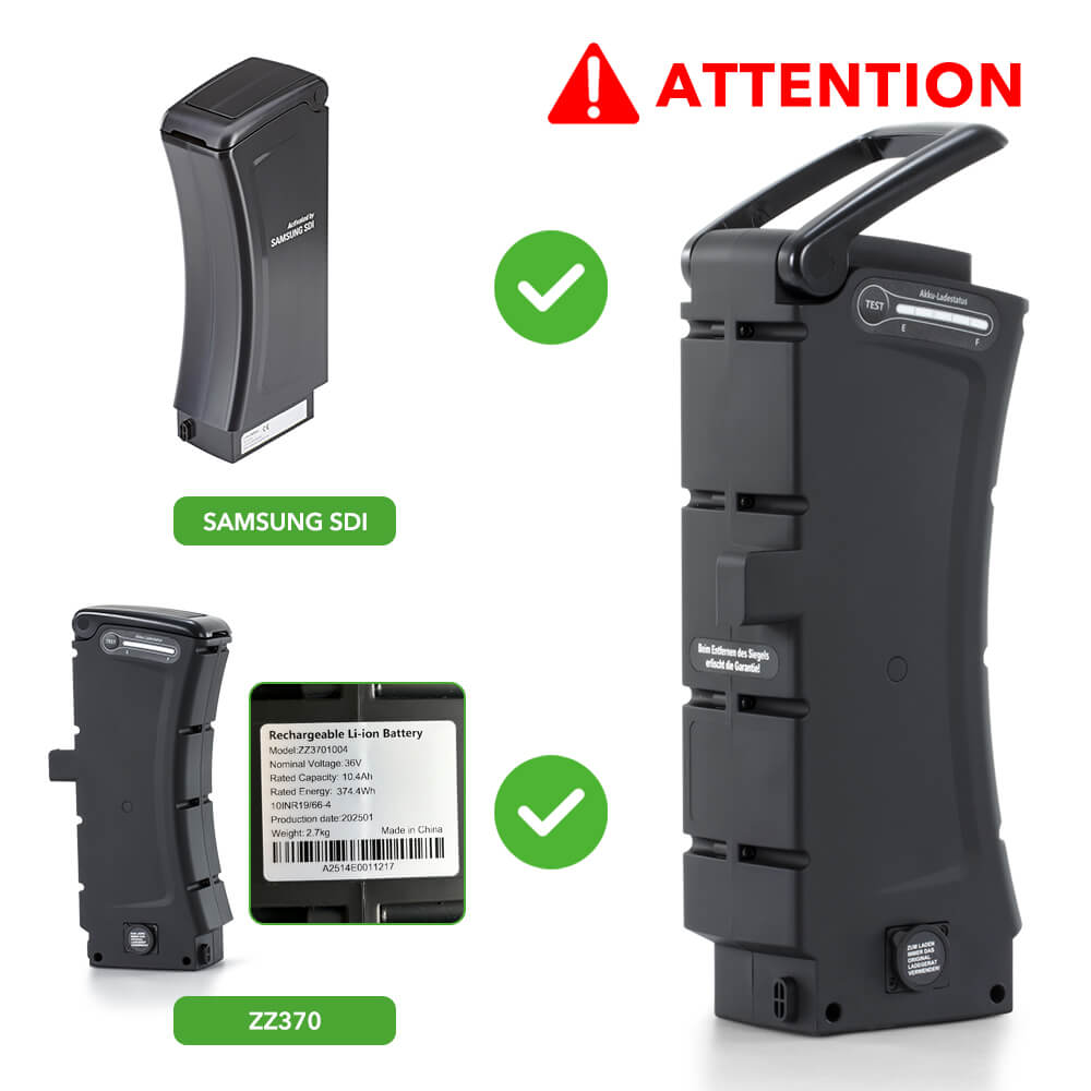 36V 10.4Ah(374Wh) E-Bike Li-ion Accu Vervangende Accu zonder Oplader voor SideClick Akku van Prophete, Kreidler, Zündapp