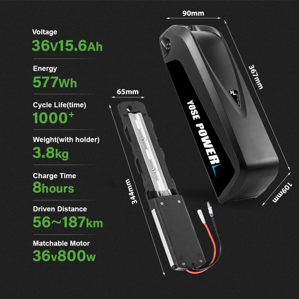 36V 15.6Ah(577Wh) Hailong-Plus Fietsaccu universele accu voor diverse verschillende fietsen met 5 platte pinstekker GEEN RONDE PINNEN