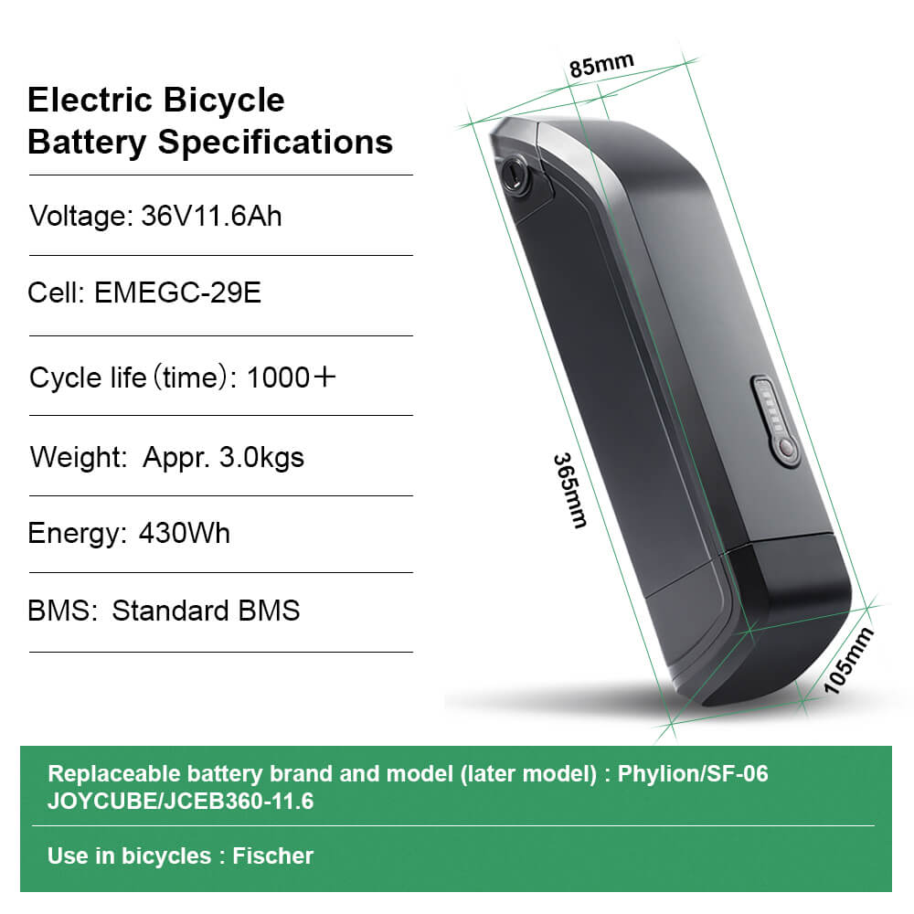 36V 11.6Ah(430Wh)/14Ah(518Wh) Fietsaccu elektrische fiets voor Phylion SF-06L JOYCUBE/JCEB360-11.6