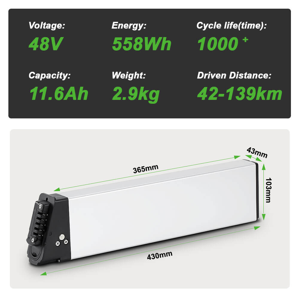 48V 11.6Ah(558Wh) Fietsaccu InFrame Li-ion Accu DCH006 zonder Oplader voor FIIDO M1 Pro / BEZIOR XF200 / Samebike Accu