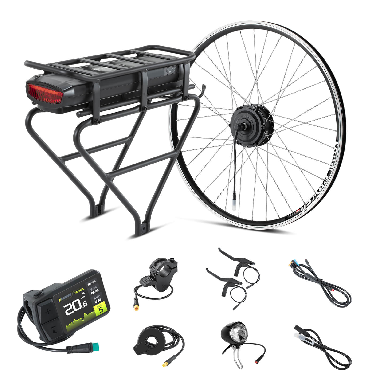 E-Bike ombouwset 36V 250W 28" (700C) Front Motor Kit R1 met 36V 13Ah Achteraccu en Kleurendisplay Geschikt voor