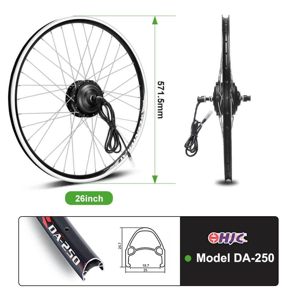 E-Bike ombouwset 36V 250W 26" Voormotor Kit Fiets E-Bike Naafmotor in Zwart