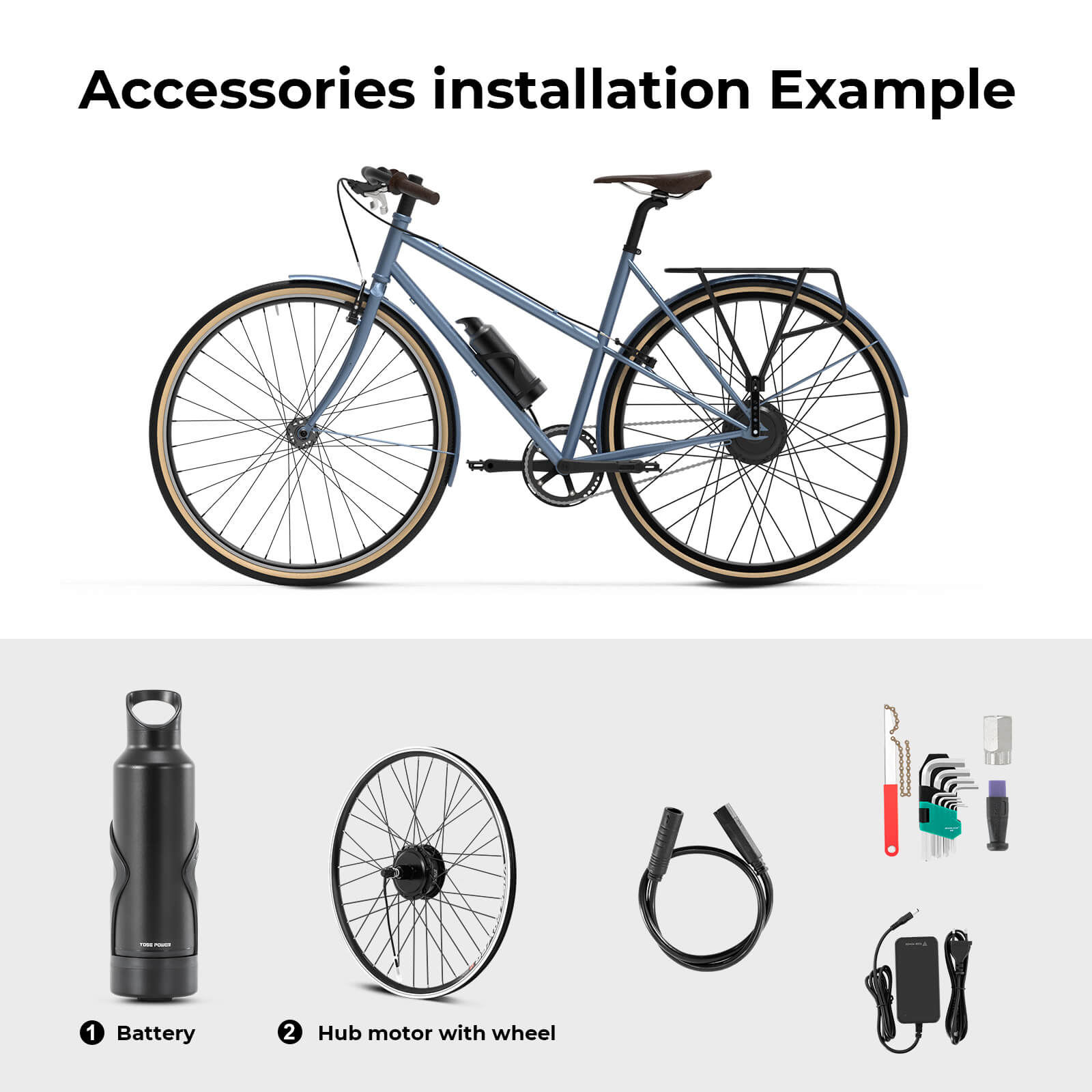 Ombouwset Elektrische Fiets 36V 250W 28" Achterwielmotor kit (cassettetype) met 36V fles accu Samsung-cel en geïntegreerde koppel PAS sensor A3