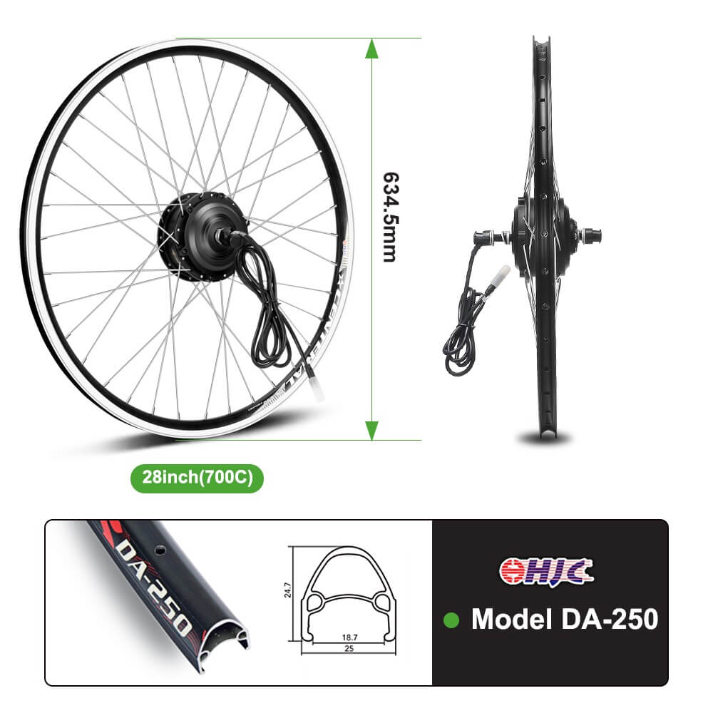 E-Bike ombouwset 36V 250W 28"(700C) Voormotor Kit met HL1 36V 18Ah Accu Naafmotor DIY