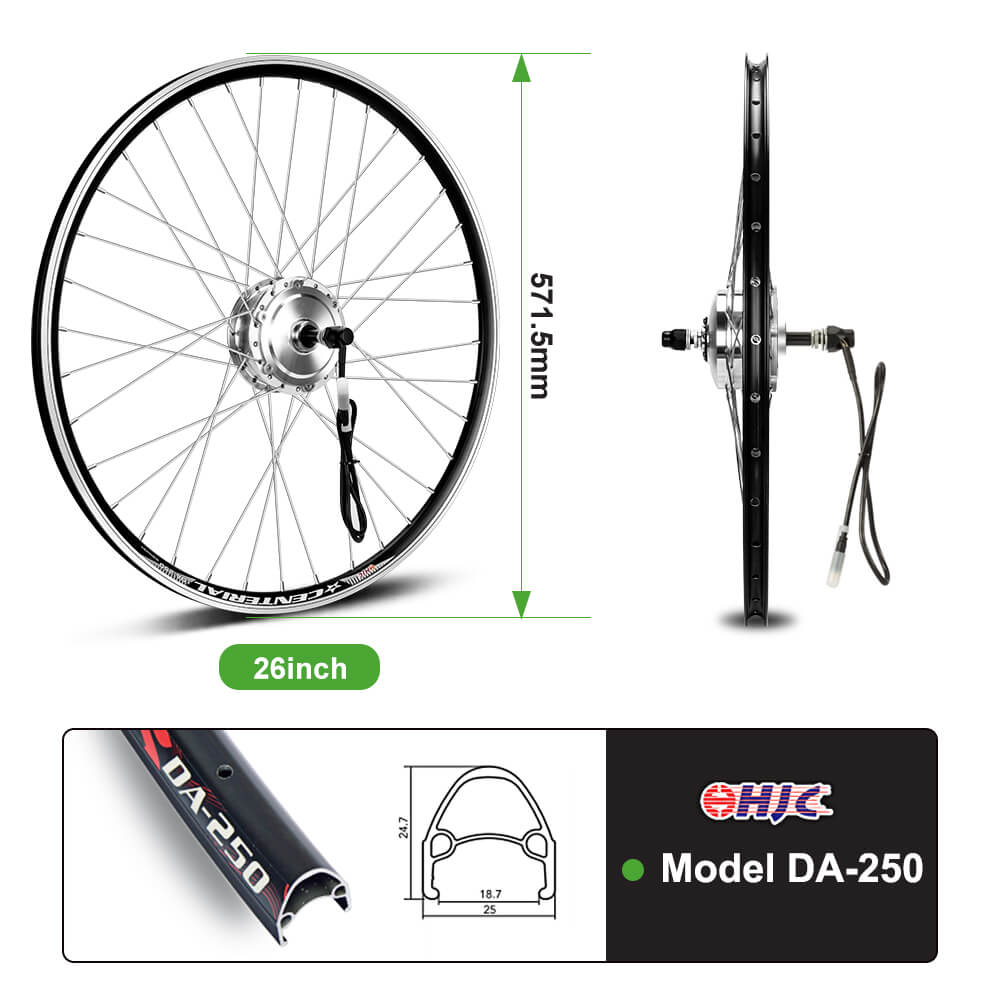 E-Bike ombouwset 36V 350W 26" Achter Freewheel Motor Fiets Naafmotor Kit in Zilver