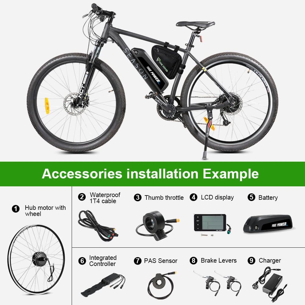 E-Bike ombouwset 36V 350W 28"(700C) Achter Motor Kit voor Cassette met 36V 13Ah Accu