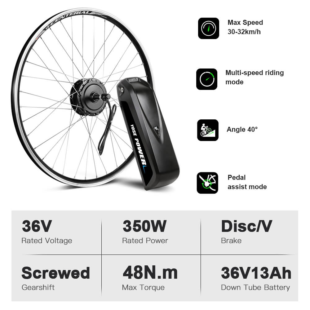 E-Bike ombouwset 36V 350W 28"(700C) Achter Motor Kit voor Vrijloop met 36V 13Ah Accu