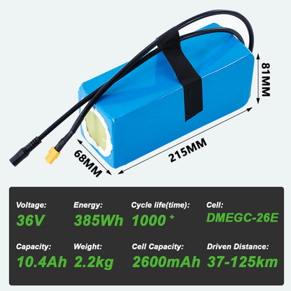 36V 10.4Ah(385Wh) Li-ion accupakket met lader E-bike accupakket