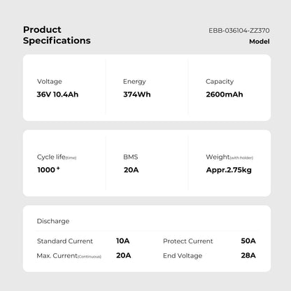 36V 10.4Ah(374Wh) E-Bike Li-ion Accu Vervangende Accu zonder Oplader voor SideClick Akku van Prophete, Kreidler, Zündapp