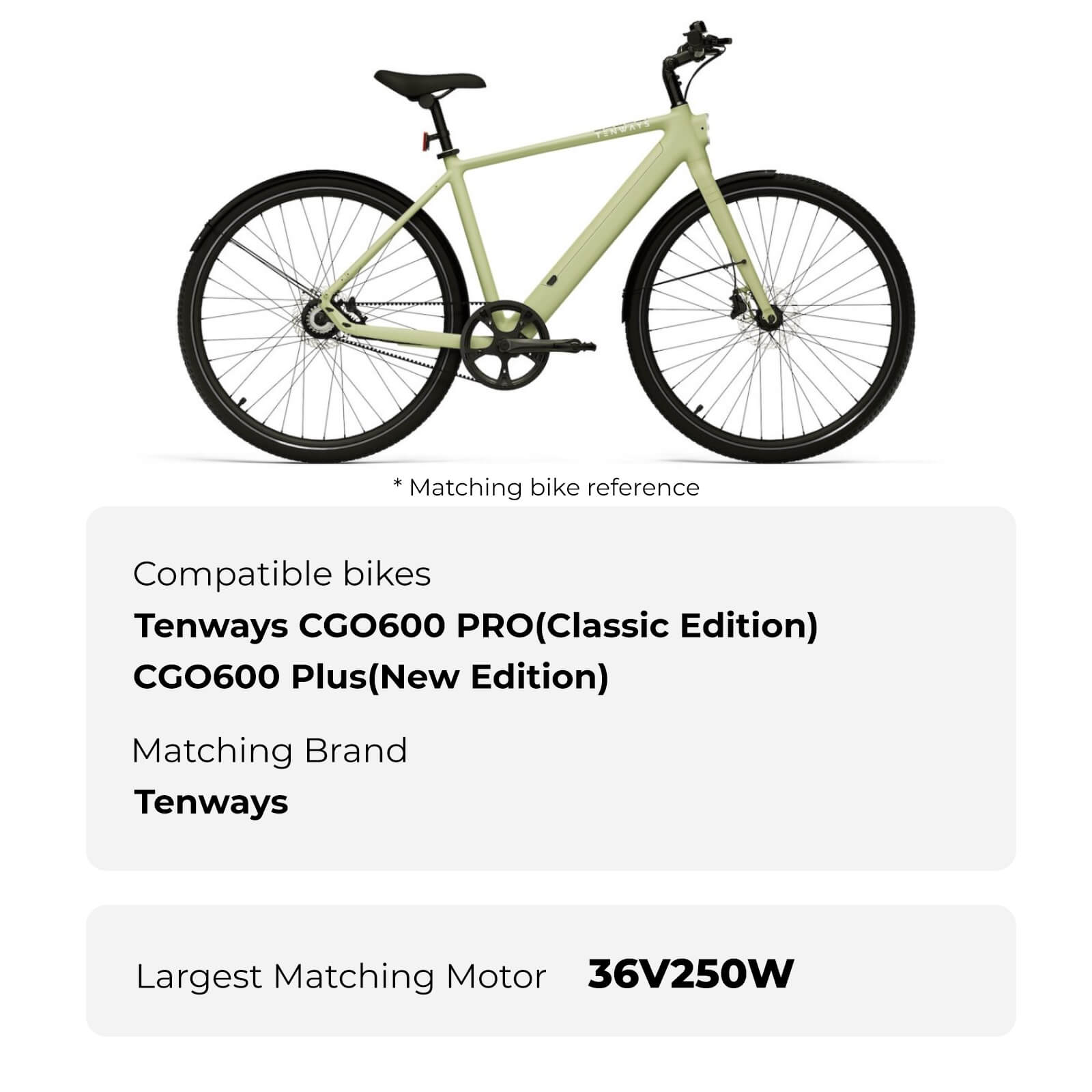 36V 10Ah (360Wh) Li-ion Fietsaccu zonder lader geschikt voor Tenways CGO600 PRO (Classic Edition) en CGO600 Plus (New Edition)