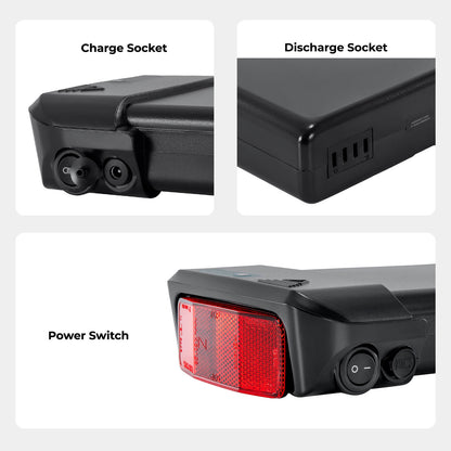 36V 12.8Ah(473Wh) E-Bike Li-ion Accu Achterdrager Accu Vervanging zonder Oplader voor Pedelec Zündapp Fongers Telefunken Provelo