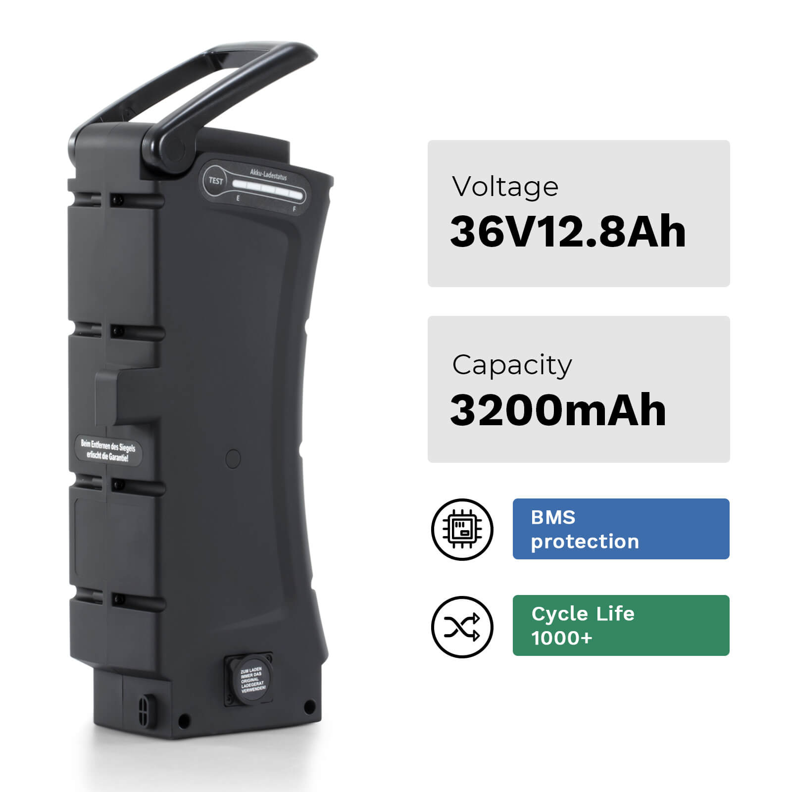 36V 12.8Ah Fietsaccu vervangende Accu ZZ370 zonder lader voor E-Bikes met SideClick Akku van Prophete, Kreidler, Zündapp