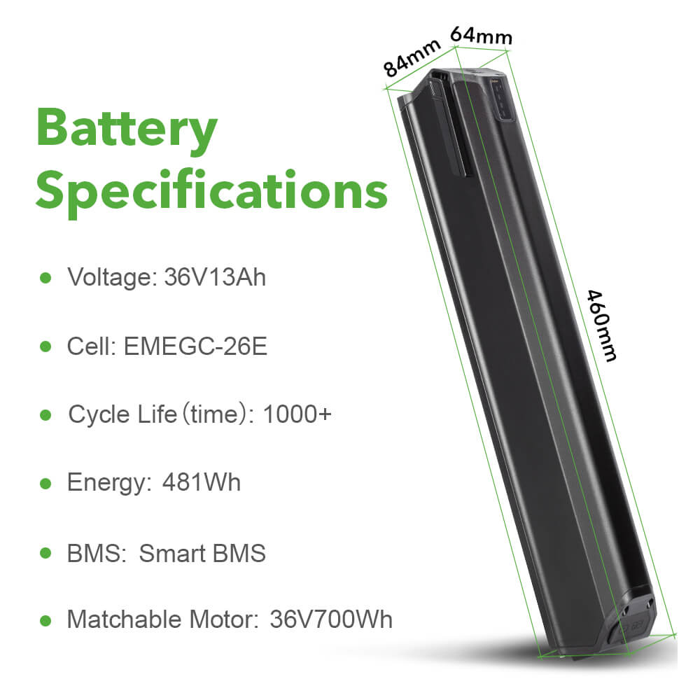 36V 13Ah(481Wh) Lithium-ion E-Bike Accu Elektrische Fiets voor NCM Pedelec zonder Houder en Ontladingskabel