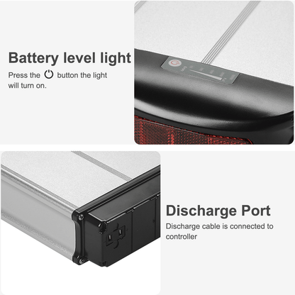 36V 13Ah/14.5Ah/15.6Ah/16Ah/17.4Ah E-Bike Lithium-ion Accu met/zonder Zwarte Bagagedrager Geschikt voor 26"-28" Fiets