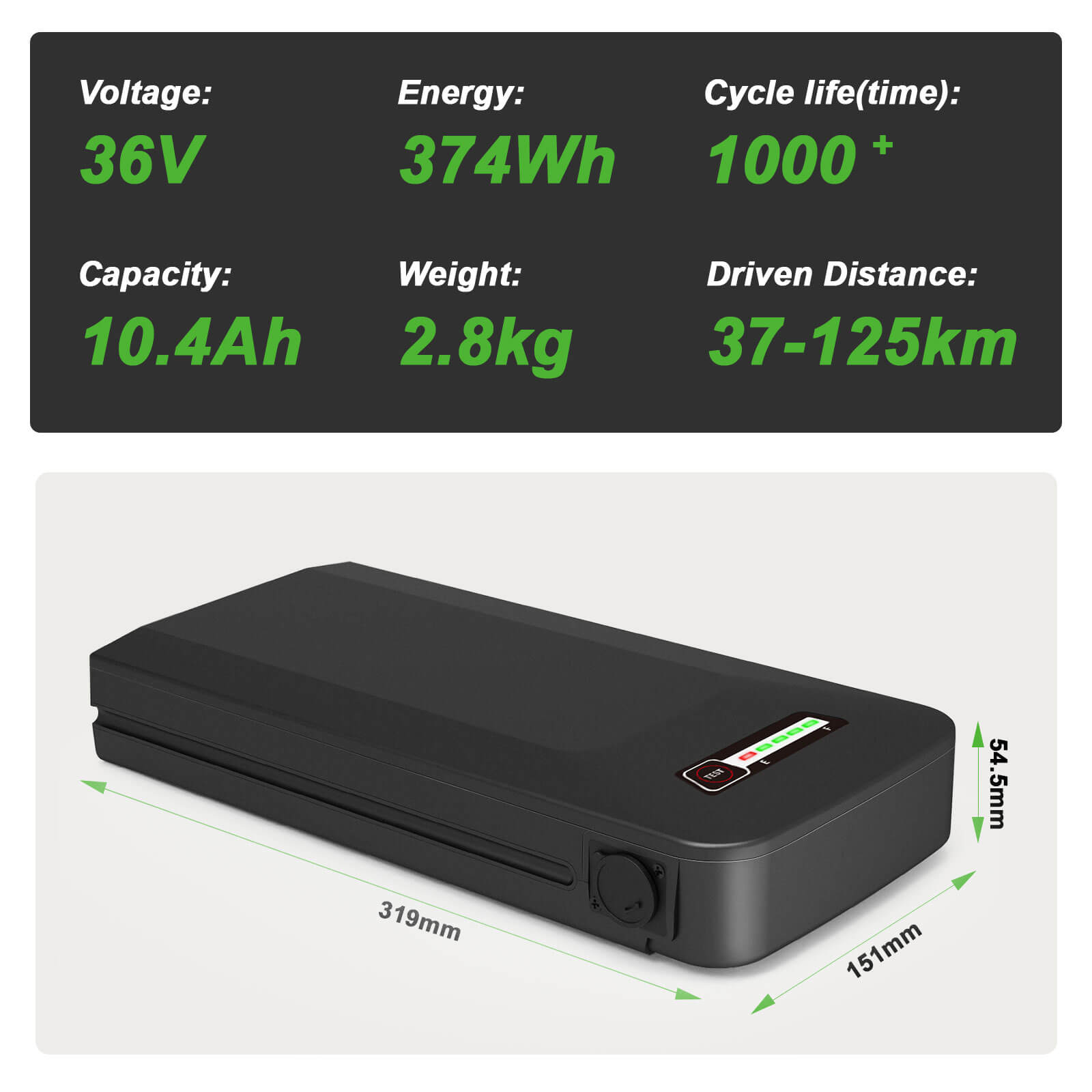 36V 10.4Ah(374Wh) Li-ion E-Bike Achteraccu voor Prophete Samsung SDI3610E en BLAUPUNKT zonder oplader