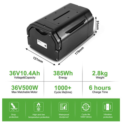 36V 10.4Ah(385Wh) Lithium-ion E-Bike Accu voor Ansmann, Heinzmann, Avocet, Viking, Porta HK, Senglar, BBF, ElFei, SFM, Bergsieger