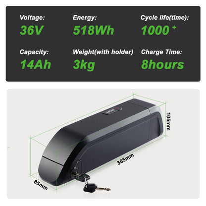 36V 11.6Ah(430Wh)/14Ah(518Wh) Fietsaccu elektrische fiets voor Phylion SF-06L JOYCUBE/JCEB360-11.6