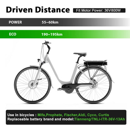 36V 13Ah(481Wh)/16Ah(592Wh) Tianneng Achterdrager E-Bike Accu MiFA Fischer Prophete Curtis Biria Cyco Originele Cel