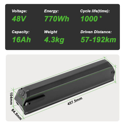 48V13Ah(625Wh)/16Ah(770Wh) Reention Dorado-Plus Fietsaccu voor E-Bike NCM, LLobe, Fitifito, DeHawk
