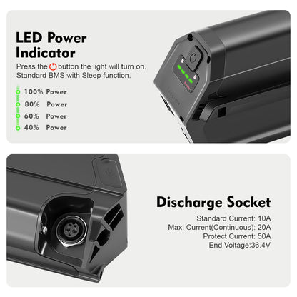 Battery LED Power Indicator and discharge port