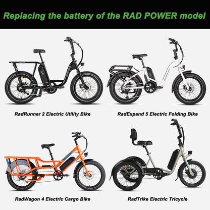 48V 14Ah(673Wh) Li-ion E-Bike-accu's zonder lader Vervangende accu voor RAD POWER-modellen
