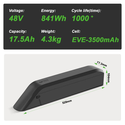 48V 17,5Ah(841Wh) Li-ion accu Down Tube Accu voor Himiway Ruiser en Cruiser Step-Thru
