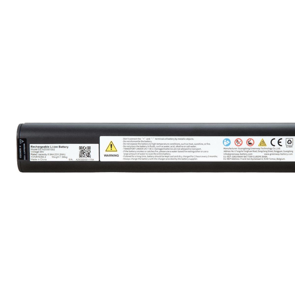 48V 7A(331Wh) Fietsaccu Li-ion accu NZ035 (intube) met Panasonic cellen en CAN-bus zonder lader geschikt voor Ampler