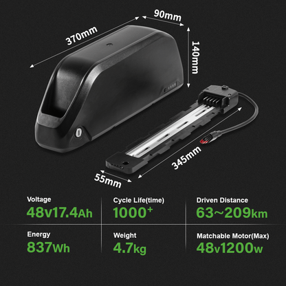 48V 17.4Ah(837Wh) Li-ion accu met Anderson Plug E-Bike Down Tube Accu voor 48V 250W-1200W Motor Kit