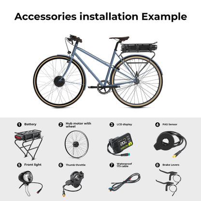 E-Bike ombouwset 36V 250W 28" (700C) Front Motor Kit R1 met 36V 13Ah Achteraccu en Kleurendisplay Geschikt voor