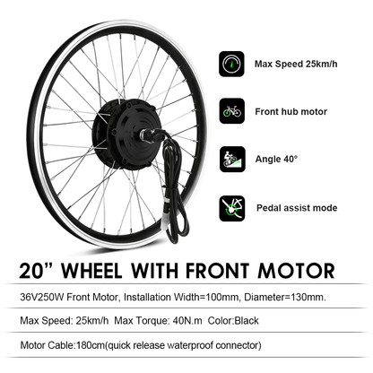 E-Bike ombouwset 36V 250W 20" Voorste Motor Naafmotor Kit DIY E-Bike LCD Display