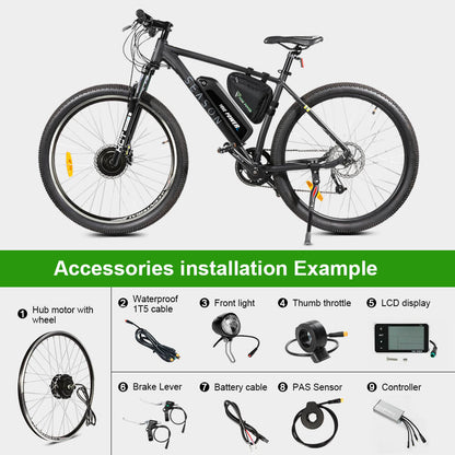 E-Bike ombouwset 36V 250W 26" Voormotor Kit Fiets E-Bike Naafmotor in Zwart