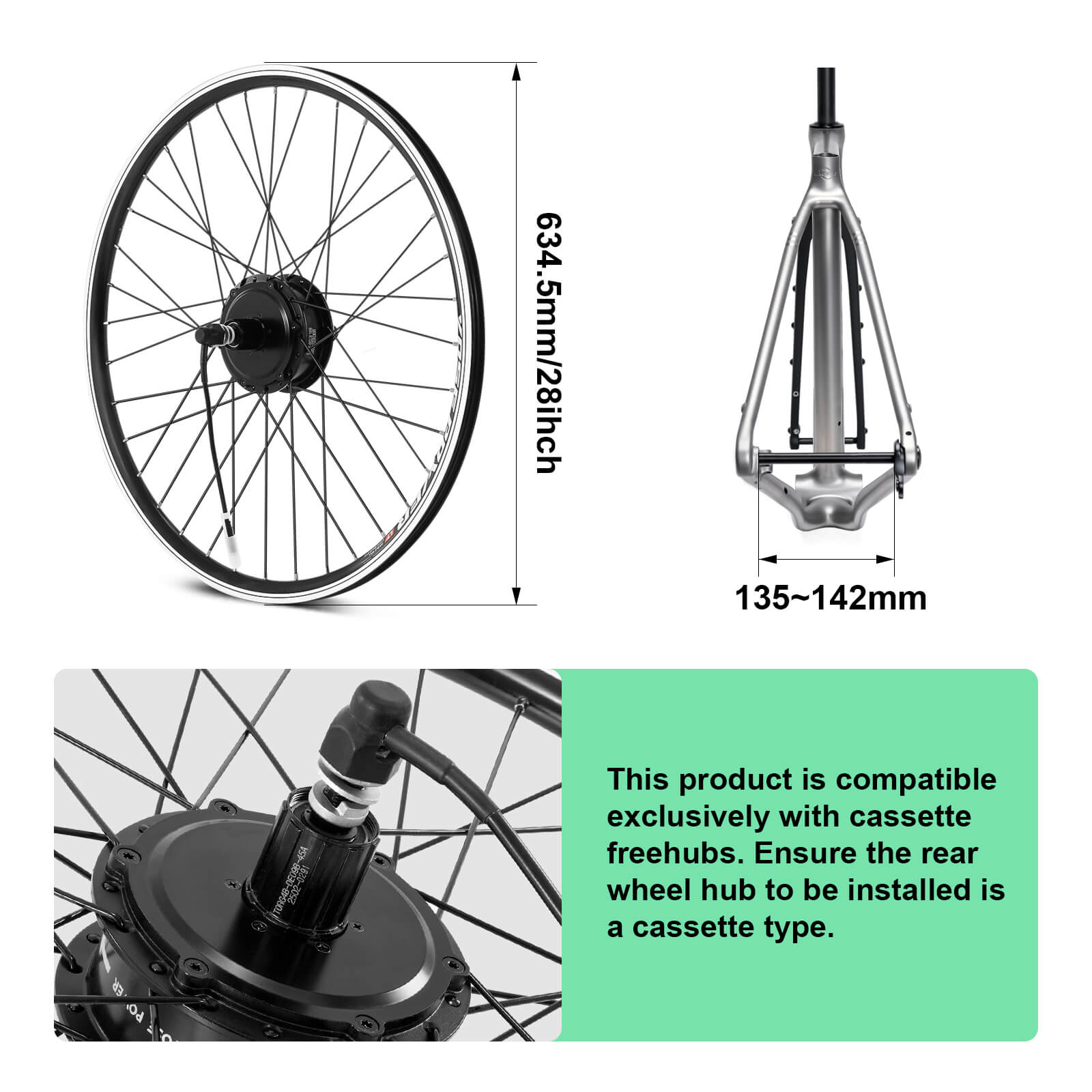E-bike conversiekit 36V 250W 28" achtercassettemotorkit met 36V flesaccu Samsung-cel en geïntegreerde koppel PAS sensor Model A3