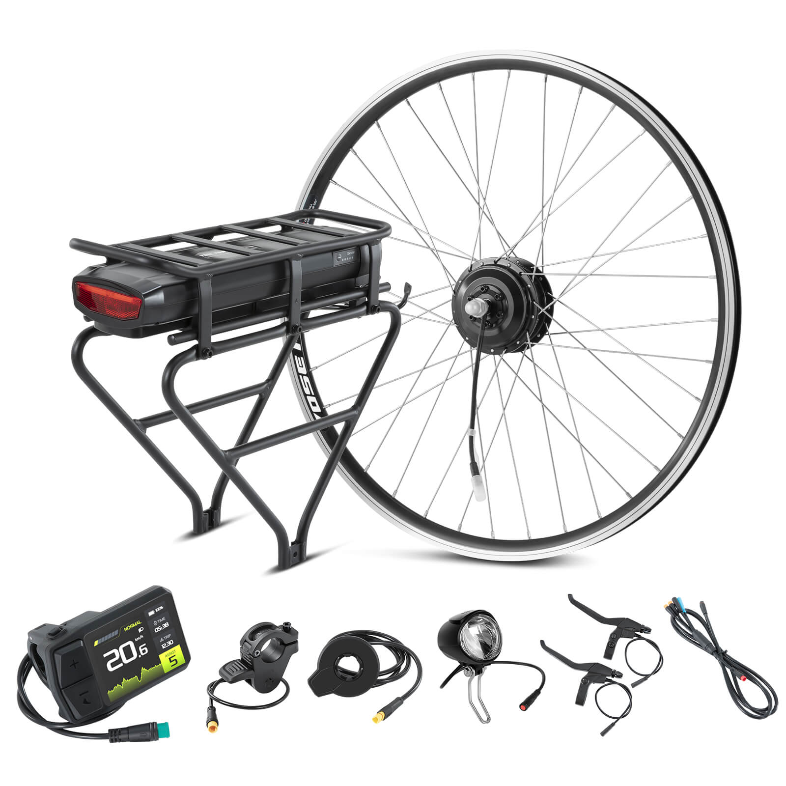 E-Bike ombouwset 36V 250W 28"(700C) Voormotor Kit R1-Pro met 36V 13Ah Achteraccu en Kleurendisplay INNER ROTOR