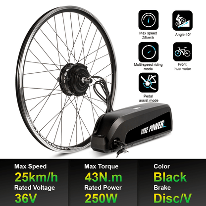E-Bike ombouwset 36V 250W 26" Voormotor Kit met HL1 36V 15.6Ah Accu Naafmotor DIY