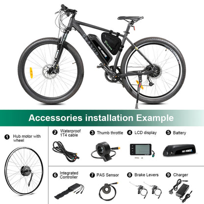 E-Bike ombouwset 36V 350W 26" Achter Motor Kit voor Vrijwiel met 36V 13Ah Accu