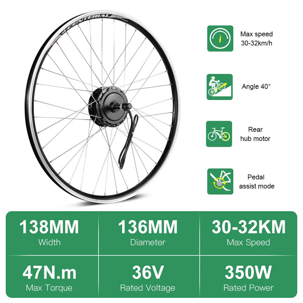 E-Bike ombouwset 36V 350W 27.5" Achter Vrijwiel Motor Fiets Naaf Motor Kit