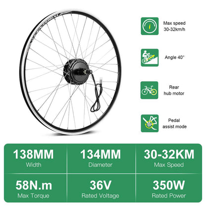 E-Bike ombouwset 36V 350W 28"(700C) Achter Cassette Motor Fiets Naafmotor Conversie Kit