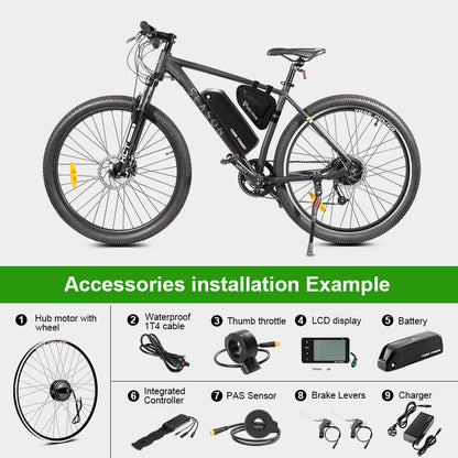 E-Bike ombouwset 36V 350W 28"(700C) Achter Motor Kit voor Cassette met 36V 18Ah Accu