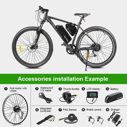 E-Bike ombouwset 36V 250W 28" Achter Motor Kit voor Cassette met 36V 18Ah Accu